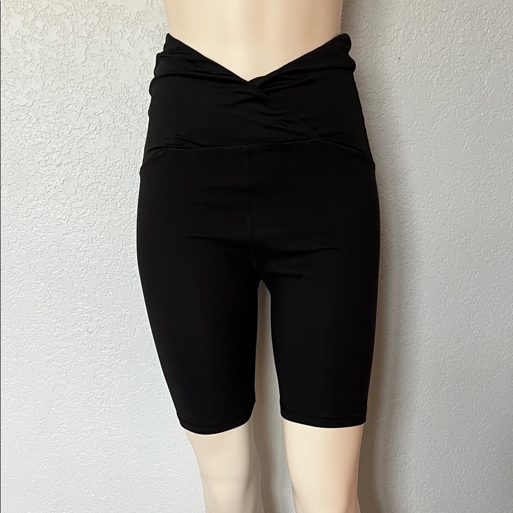 Isabel Maternity Black Biker Shorts Medium Stretch Belly Panel Activewear